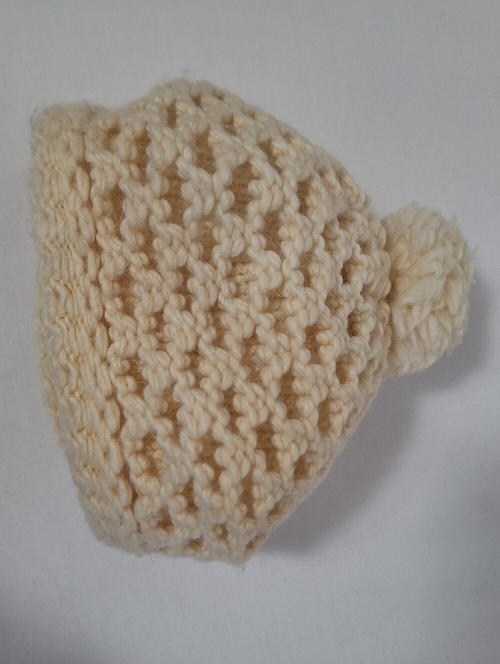 Vintage Hats Chunky Cream Knit Pom Beanie for Women